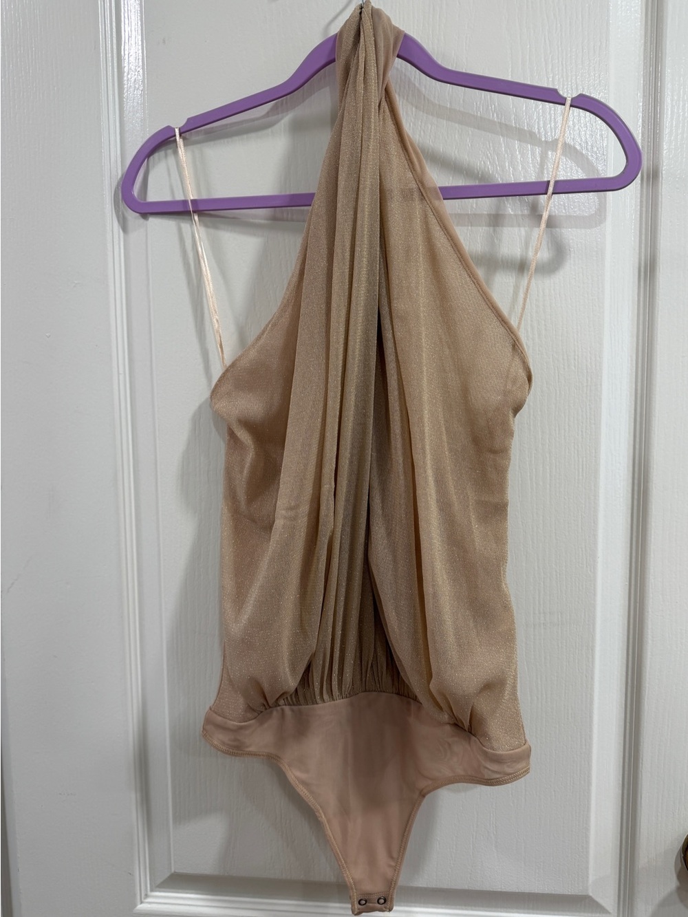 NWOT Abercrombie & Fitch Nude Shimmer Halter Bodysuit Size Small - Picture 2 of 8